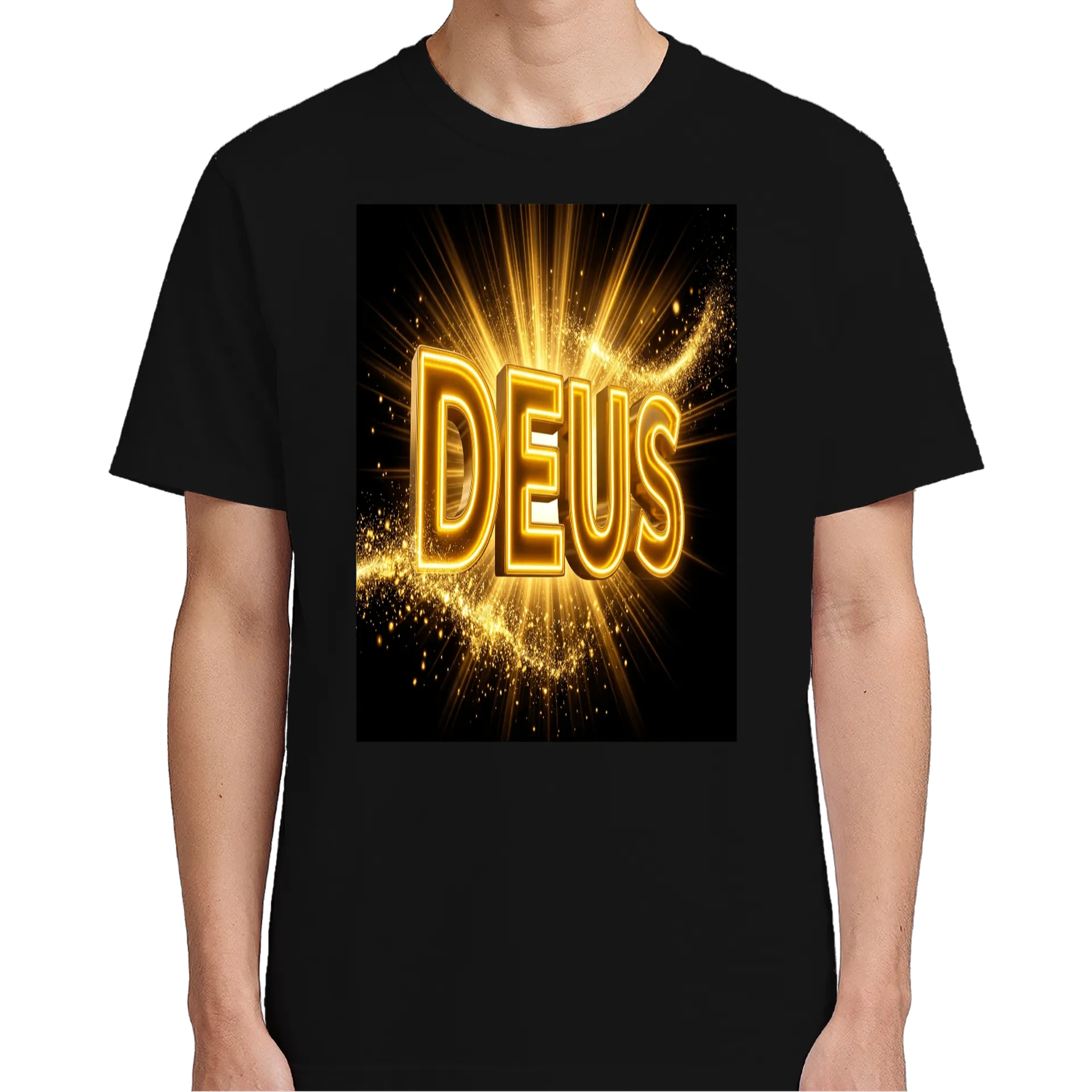 Camiseta Estampa Tipográfica Deus Dourado 100% Algodão - Imagem 4
