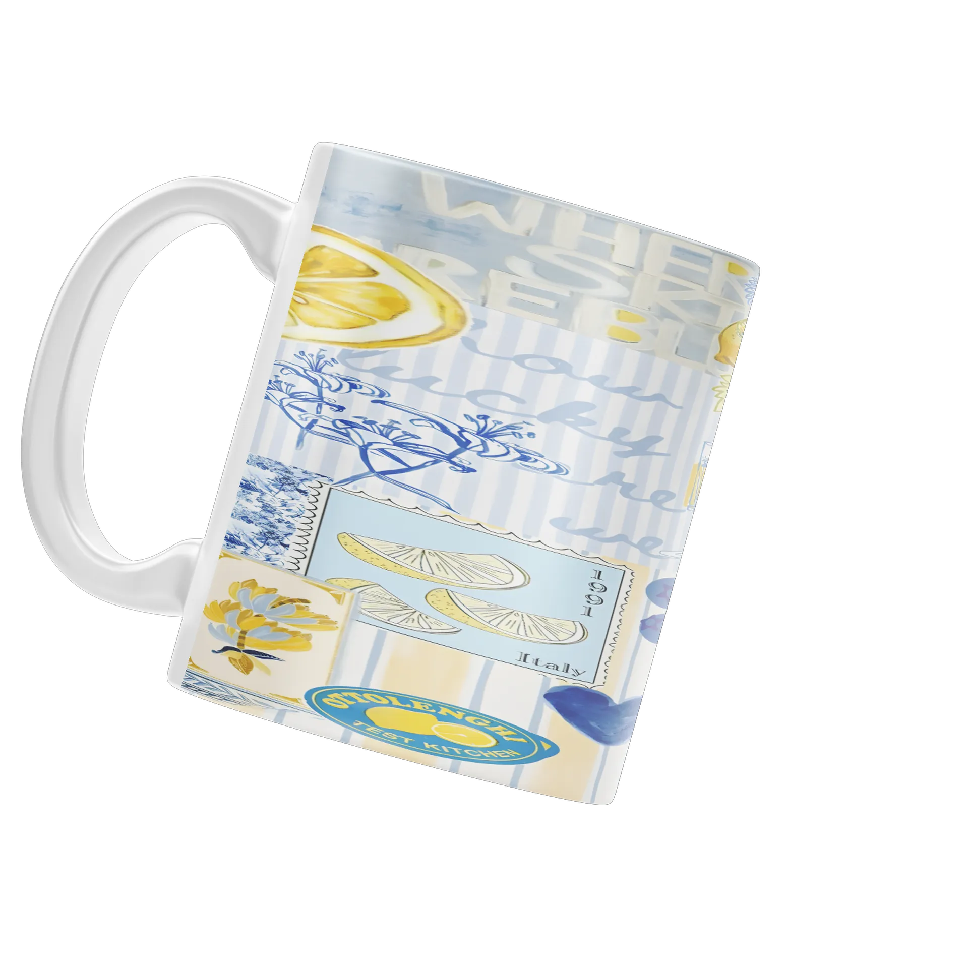 Caneca Estampa Floral Limões Azul e Amarelo 325ml - Imagem 3
