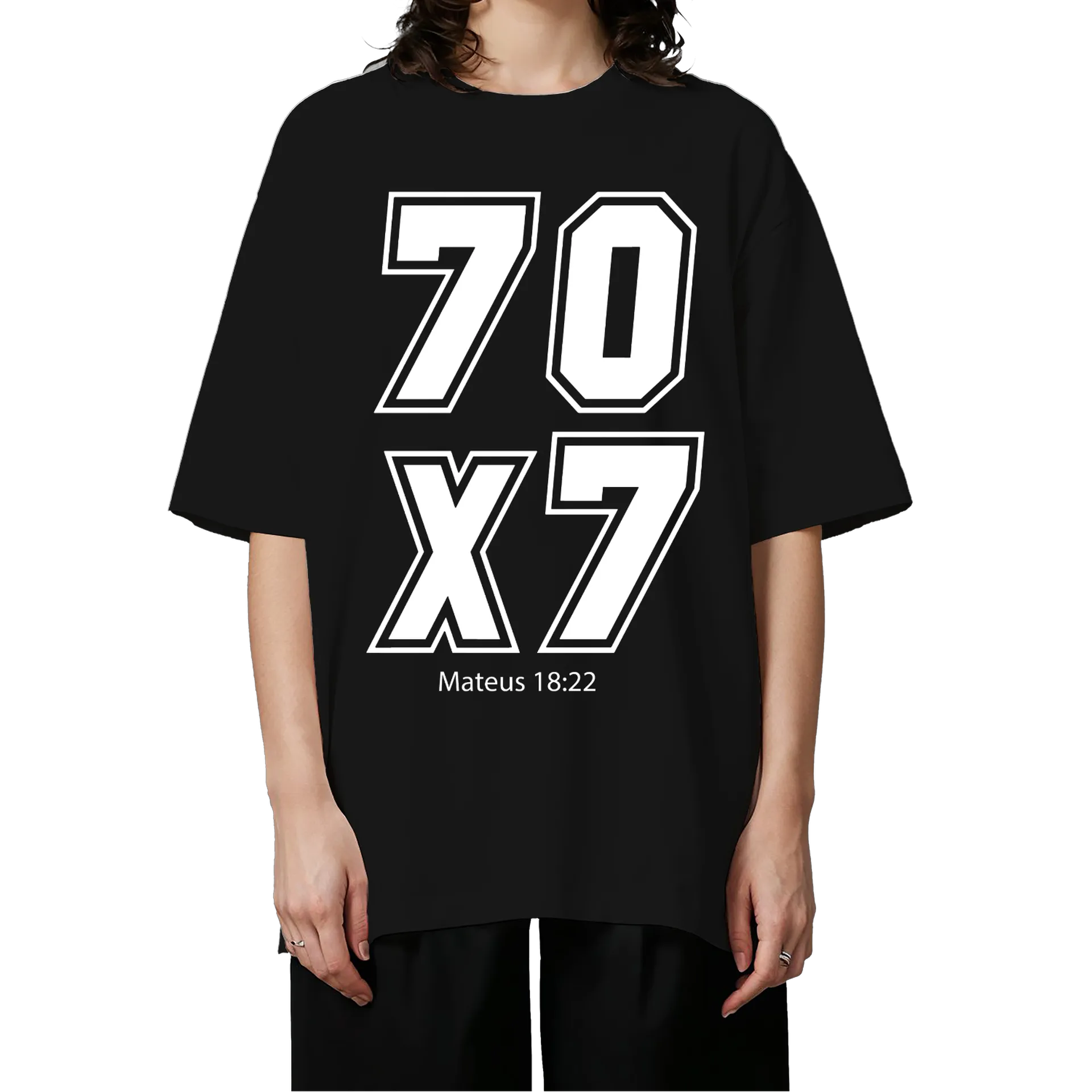 Camiseta Oversized Estampa 70x7 Mateus 18:22 Preto - Imagem 3