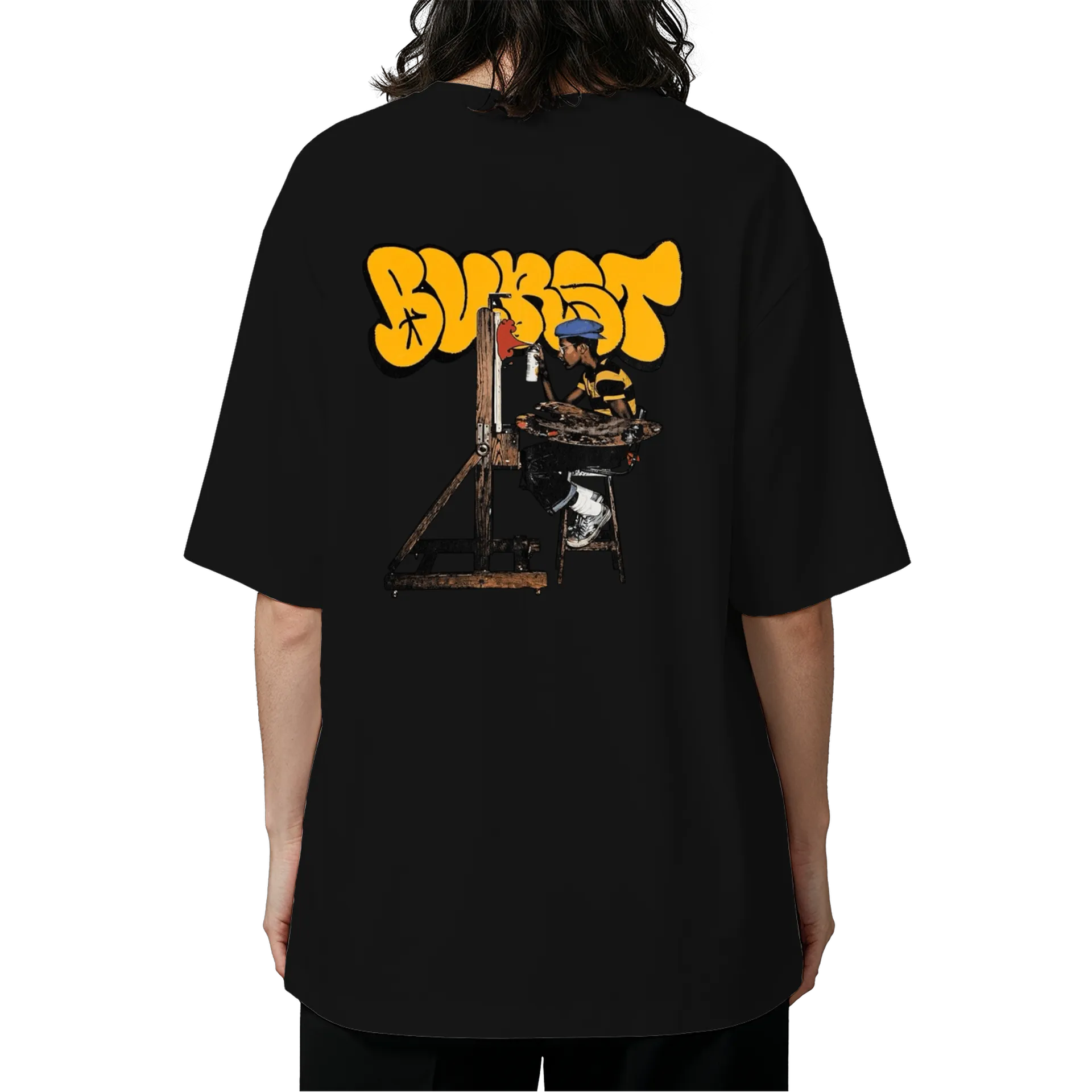 Camiseta Oversized Artista Graffiti Amarelo 100% Algodão - Imagem 5