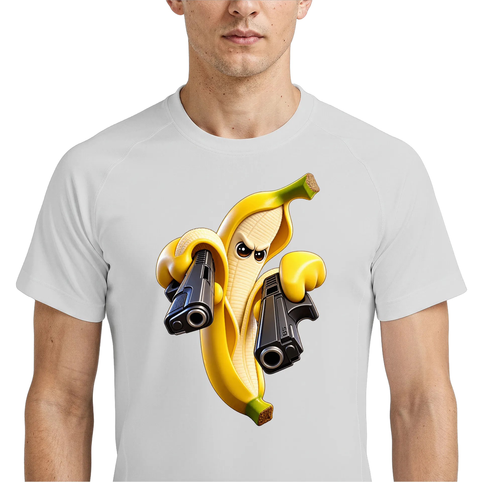 Camiseta Dry Fit Banana Cartoon com Pistolas Amarelas - Imagem 4