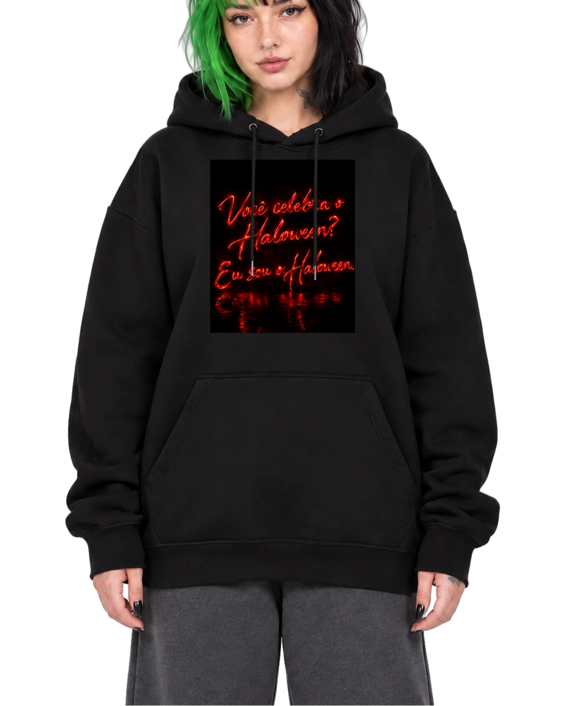 Blusa Moletom Canguru Tipográfica Neon Vermelho Halloween - Imagem 1